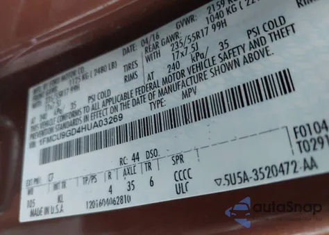 2017 Ford Escape Se из США, поврежденный, VIN 1FMCU9GD4HUA03269